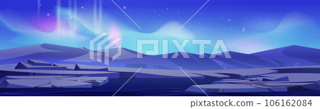 Aurora borealis shimmering above ice landscape 106162084