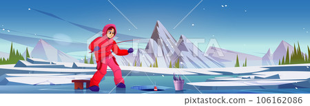 Winter fishing cartoon vector illustration. Winter fishing cartoon vector illustration. 106162086