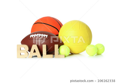 Word Ball and different balls isolated on white background 106162338