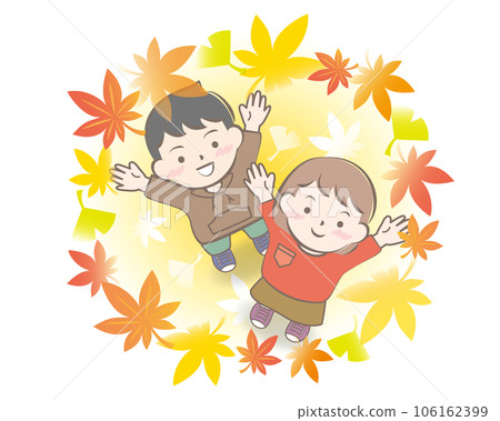 孩子們仰望秋天的落葉 106162399