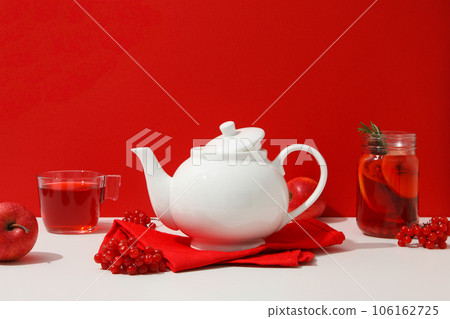 Concept of delicious hot drink - tea, berry - fruit tea Concept of delicious hot drink - tea, berry - fruit tea 106162725