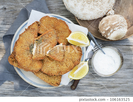 Macrolepiota procera fried meal 106163525