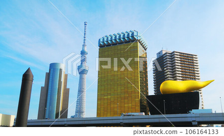 Cityscape with Asahi Breweries headquarters building, Tokyo Sky Tree, and Sumida Ward Office Cityscape with Asahi Breweries headquarters building, Tokyo Sky Tree, and Sumida Ward Office 106164133