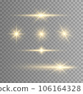 Gold color shining star collection. Vector flashing lights set 106164328