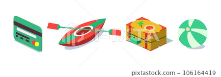 Summer Vacation and Beach Holiday Object Isometric Vector Set 106164419