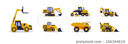 Construction Heavy Machinery and Equipment Isolated Vector Set 106164619