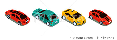 Car and Motor Vehicle as City Traffic Isometric Vector Set 106164624
