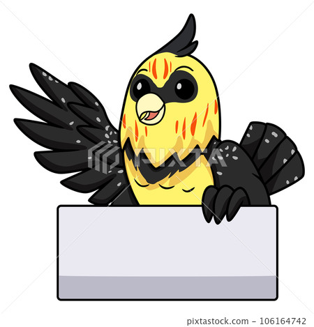 Cute crested barbet bird cartoon waving hand 106164742