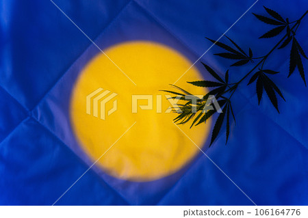 Background for cannabis product to sleep Light of moon on blanket with marijuana 106164776
