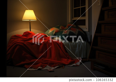 bed with neatly folded throw blanket at end 106165332