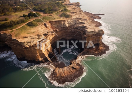 sinkhole forming near a coastal area, sea erosion sinkhole forming near a coastal area, sea erosion 106165394