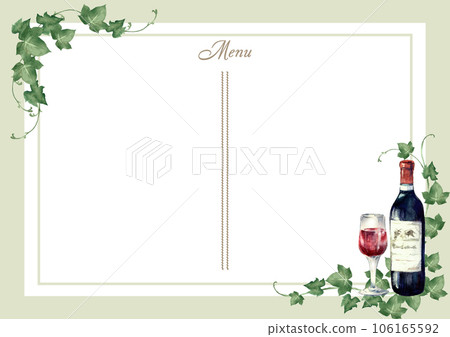 Watercolor wine bottle and wine glass menu table template horizontal Watercolor wine bottle and wine glass menu table template horizontal 106165592