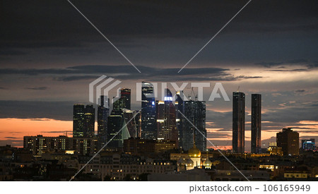 View of the Moscow International Business Center "Moscow City" on a summer evening. View of the Moscow International Business Center "Moscow City" on a summer evening. 106165949
