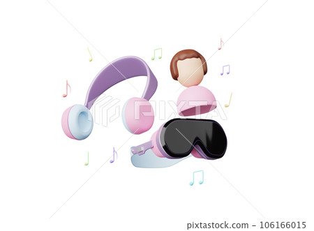 3D render, Gaming set with Virtual reality VR glasses and headphone for listen music play isolated on white background, Metaverse world, technology futuristic concept, playing video gaming. 3D render, Gaming set with Virtual reality VR glasses and headphone for listen music play isolated on white background, Metaverse world, technology futuristic concept, playing video gaming. 106166015