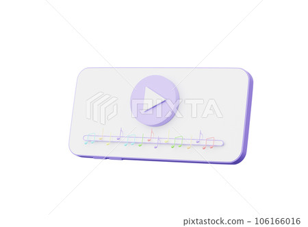 3D render, Minimal pastel smartphone with video or music play button and colorful musical notes isolated on white background, media connection, technology concept. 106166016