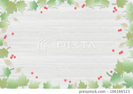 Nuts and leaves Background illustration on a board (wood deck), image of the season 106166523