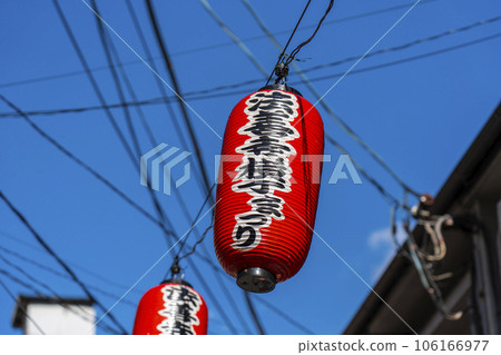 Osaka Minami early morning Hozenji Yokocho red lanterns and summer sky Osaka Minami early morning Hozenji Yokocho red lanterns and summer sky 106166977