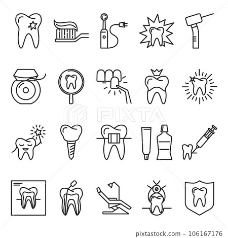 Stomatology icon set in thin line style 106167176