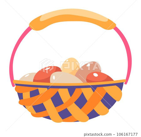 Woven basket with eggs, farming and agriculture 106167177