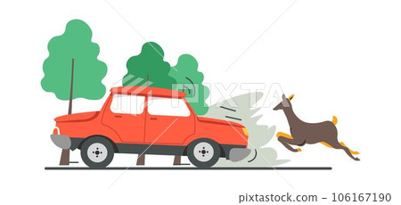 Car accident in wilderness, hit running animal 106167190