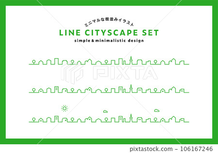簡單簡約的城市景觀插圖集：城鎮、城市、城市、住宅區、住宅區、背景、裝飾、房地產、景觀 106167246