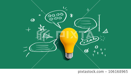 Brainstorming concept with a light bulb and speech bubbles 106168965