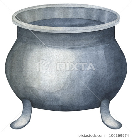 Watercolor cauldron with Halloween potion. School of magic and witches sabbath. Isolated watercolor illustration hand drawn on white background. print on the theme of pagan witchcraft, esoterics 106169974