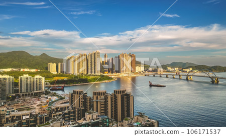 Aug 22 2023 a Panorama cityscape of Hong Kong city, tko 106171537
