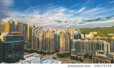 Aug 22 2023 a Panorama cityscape of Hong Kong city, tko 106171539