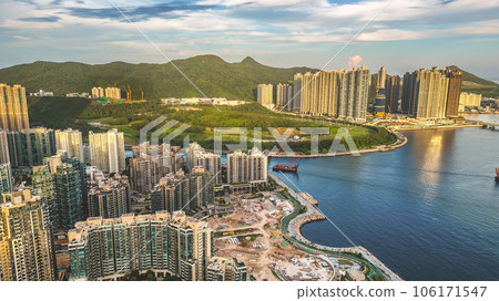 Aug 22 2023 a Panorama cityscape of Hong Kong city, tko 106171547
