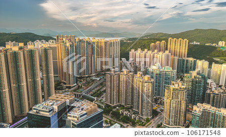 Aug 22 2023 a Panorama cityscape of Hong Kong city, tko 106171548