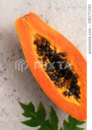papaya fruit summer top view sliced papaya fruit 106171565