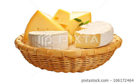 Cut-Off Various Types of Cheese in Basket 106172464