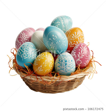 Cut-Off Easter Eggs in Basket 106172475