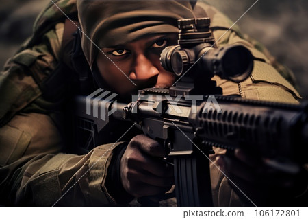 Sniper in an ambush in the forest. 106172801