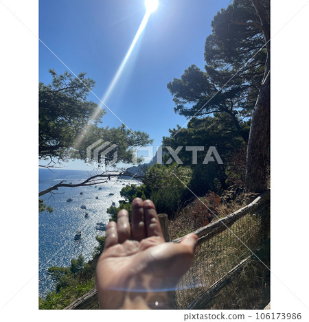 Background of hand with sea view and nature 106173986
