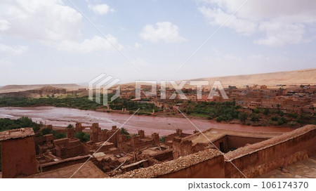 View from Ait Benhaddou and Azif Ownira River [Morocco] 106174370