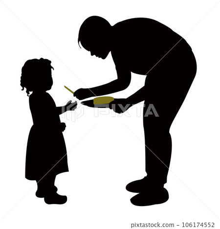 mother giving food to girl, silhouette vector 106174552