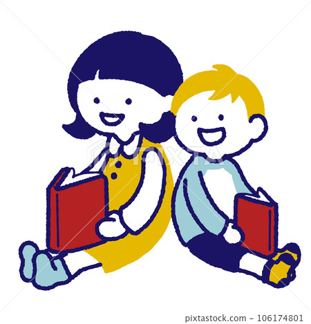 children reading a book together 106174801