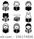 Child and animal icon reading a book 106174806