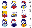 Child and animal icon reading a book 106174807