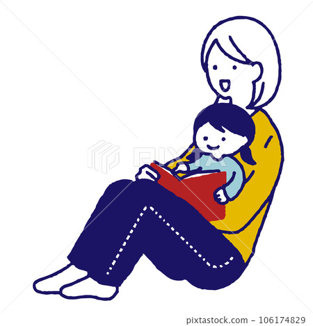 母親和女兒大聲朗讀 106174829