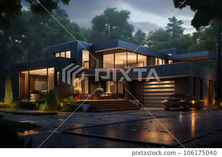 Modern villa in the evening 106175040
