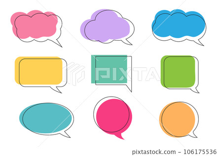 Colorful call out icons set isolated on white background, geometric graphic element, vector illustration. 106175536