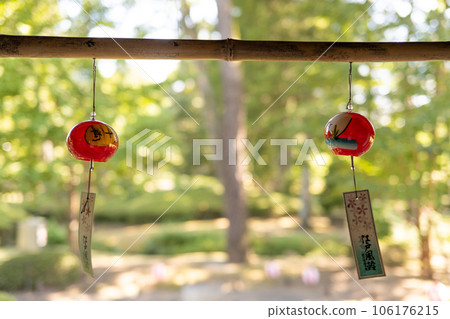Scenery with wind chimes at the eaves of a traditional Japanese house Scenery with wind chimes at the eaves of a traditional Japanese house 106176215