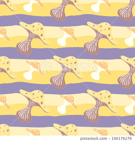 Hand drawn psychedelic mushrooms seamless pattern. Magical fly agaric wallpaper. 106176276