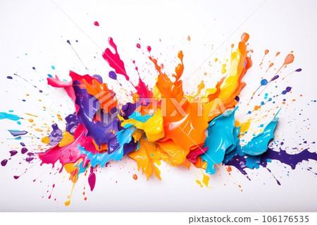 Colorful paint splash. Rainbow splash wave. Isolated design element on the transparent background, created with Generative AI technology 106176535