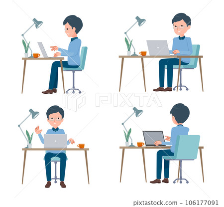 A set of fathers doing desk work on a PC 106177091