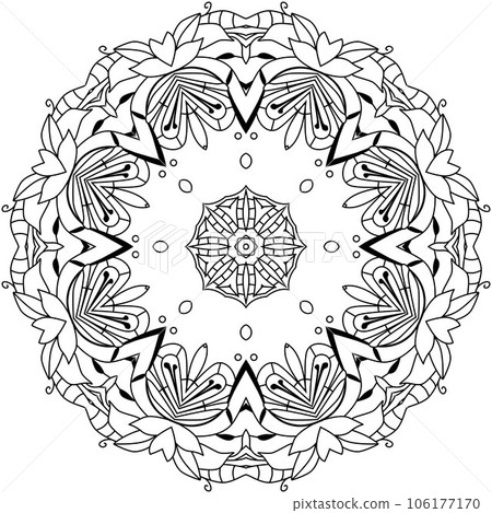 Hand drawn zentangle mandala for coloring page. Hand drawn zentangle mandala for coloring page. 106177170