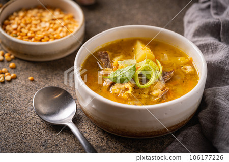 Bowl of split pea soup Bowl of split pea soup 106177226